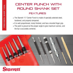 Starrett 117C Center Punch With Round Shank, 4" Length