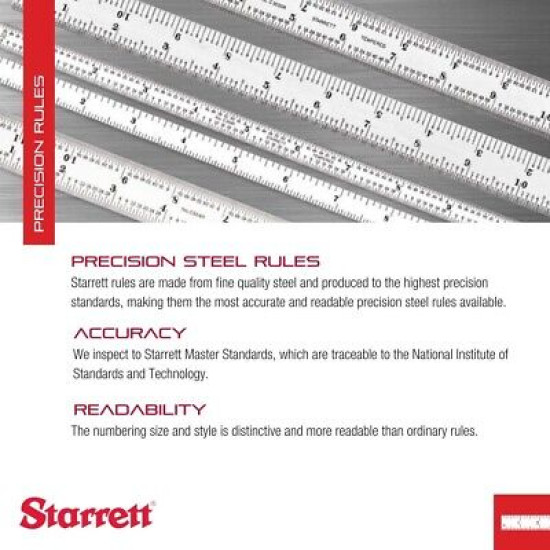 Starrett C604R-4 Spring Tempered Steel Rule With Inch Graduations