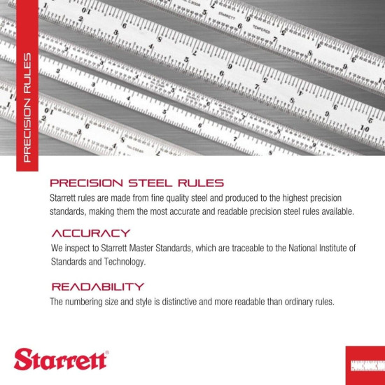 Starrett C604R-4 Spring Tempered Steel Rule With Inch Graduations