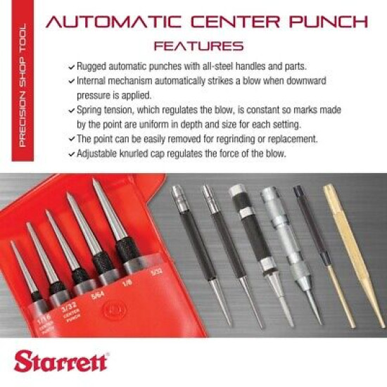 Starrett 18A Automatic Center Punch with Hardened Steel Metal