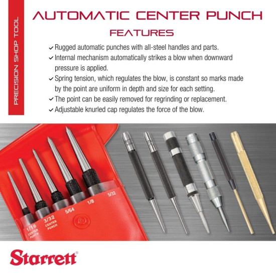 Starrett 18A Automatic Center Punch with Hardened Steel Metal