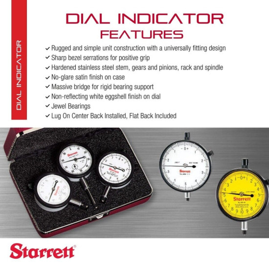 Starrett 25 Series Dial Indicator with Jewel Bearings - 25-631J